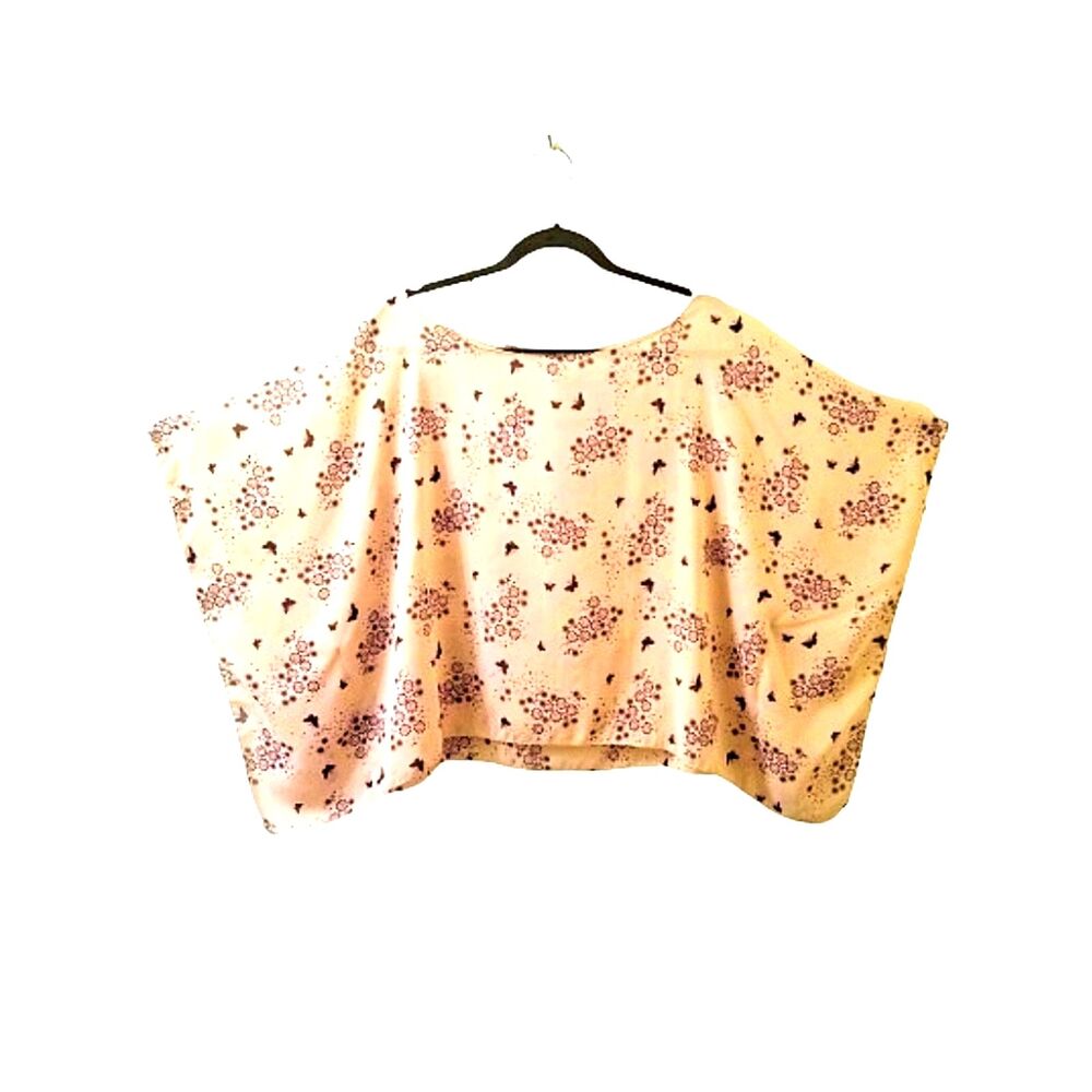ULTRA PINK Peach Sheer Batwing Top Sz XL Purple Butterly Floral Print